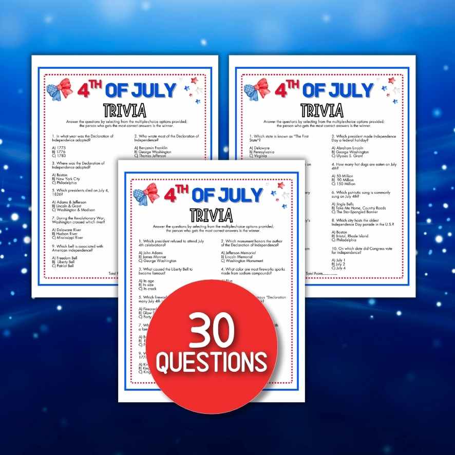 4TH OF JULY TRIVIA PRINTABLE GAME - Image 3