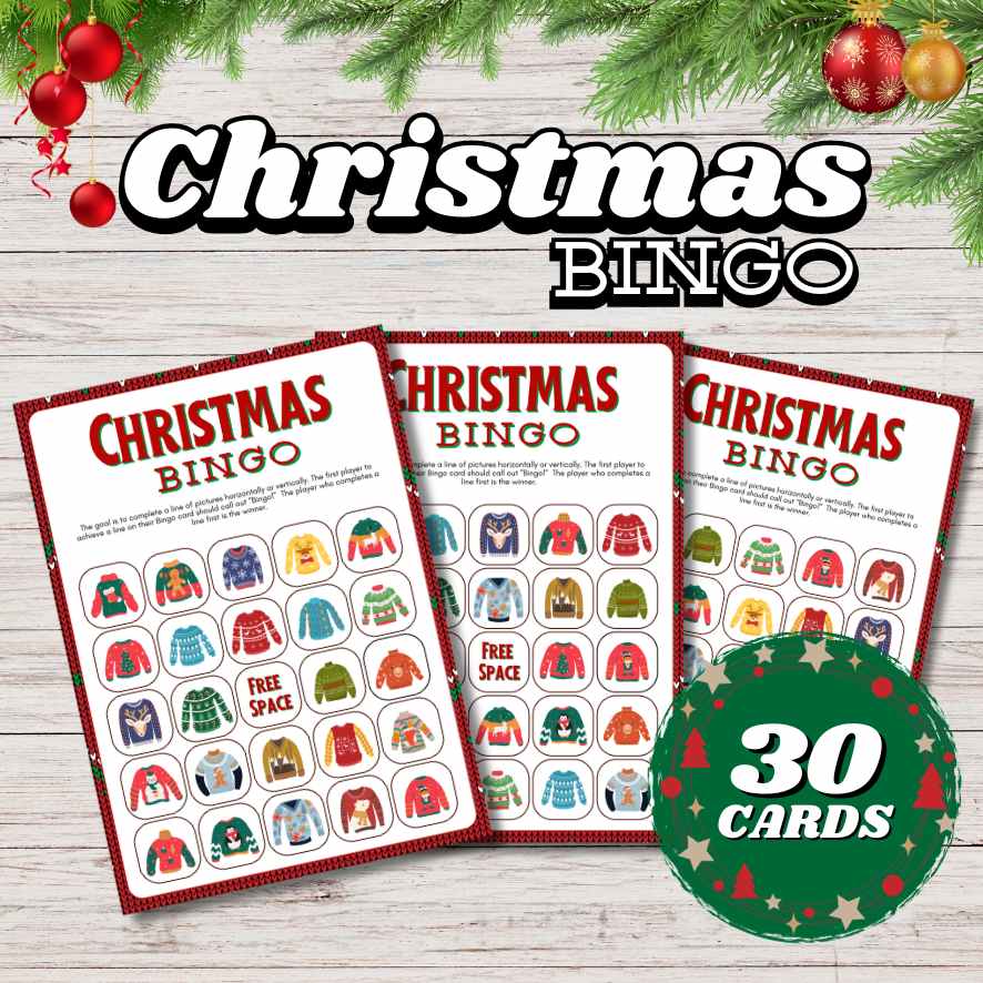 CHRISTMAS BINGO UGLY SWEATER GAME CARDS