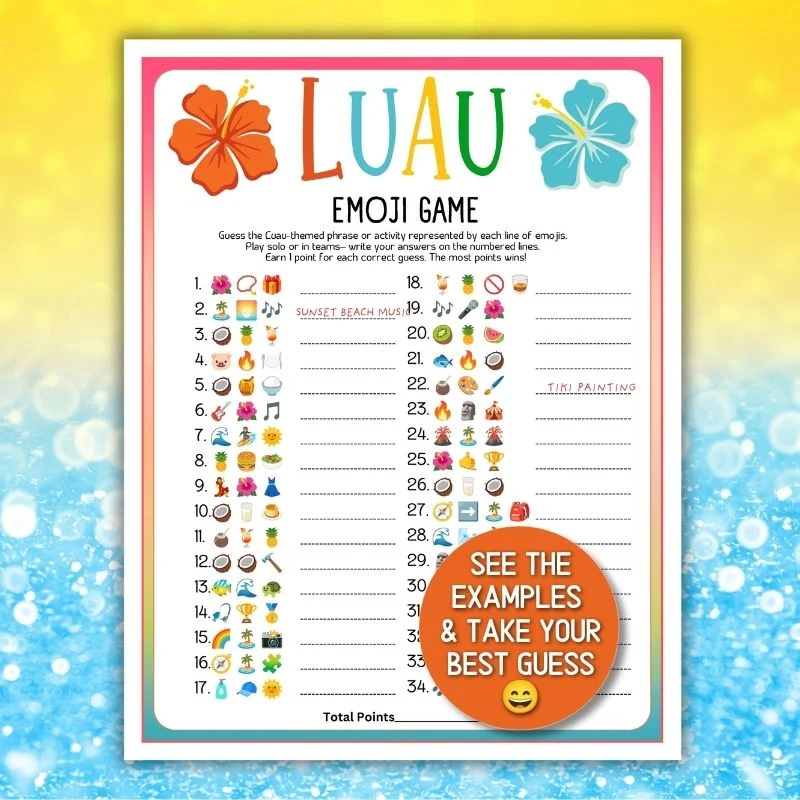 LUAU EMOJI PRINTABLE GAME