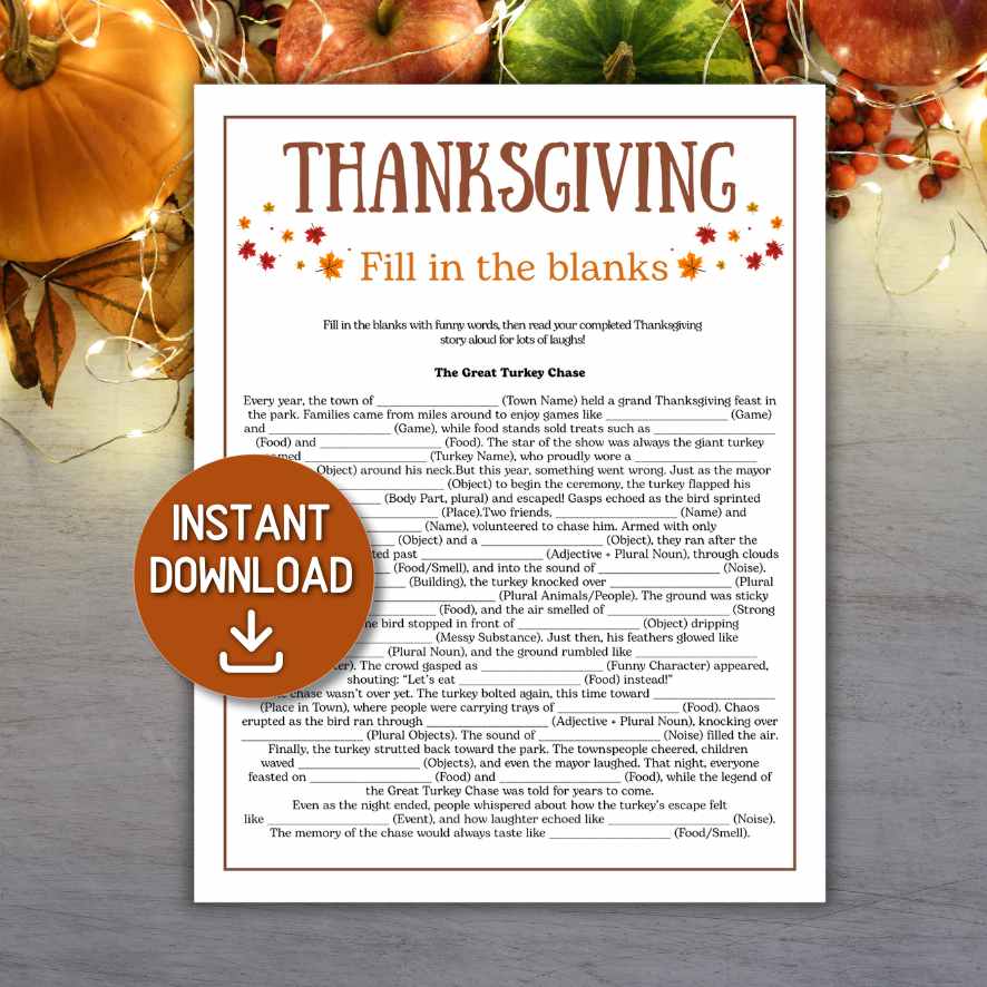 THANKSGIVING FILL IN THE BLANKS