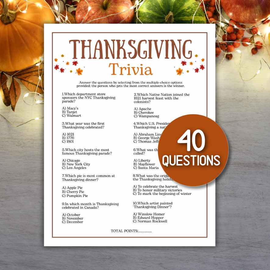 THANKSGIVING TRIVIA PRINTABLE GAME